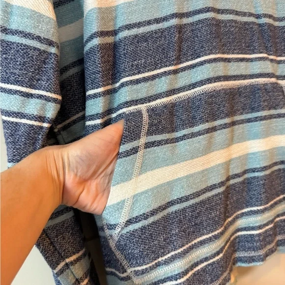 Tommy Bahama Blue and White Striped Baja Cotton Hoodie - Picture 4 of 11